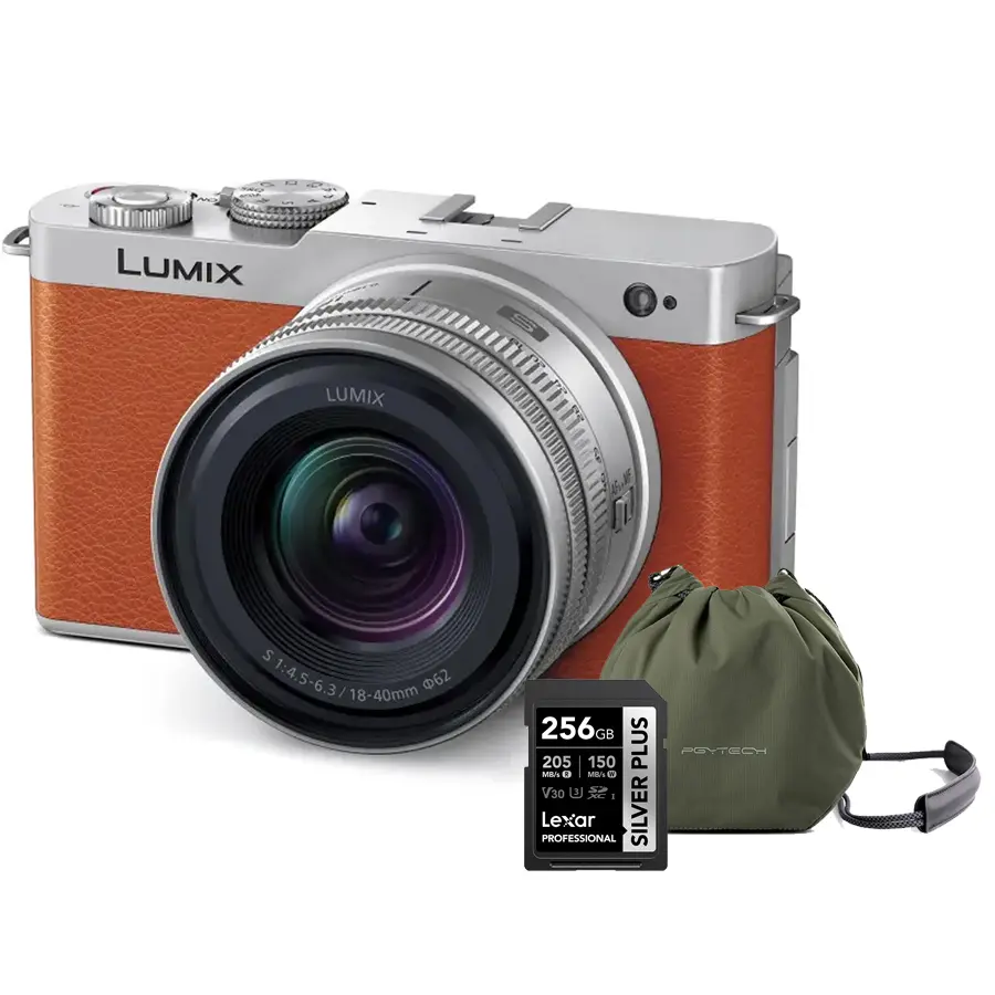 Panasonic Lumix S9 Mirrorless Camera with S 18-40mm f4.5-6.3 (Camel Orange) FREE PGYTECH OneGo Drawstring Bag (Forest) + Lexar 256GB Professional SDXC SILVER PLUS