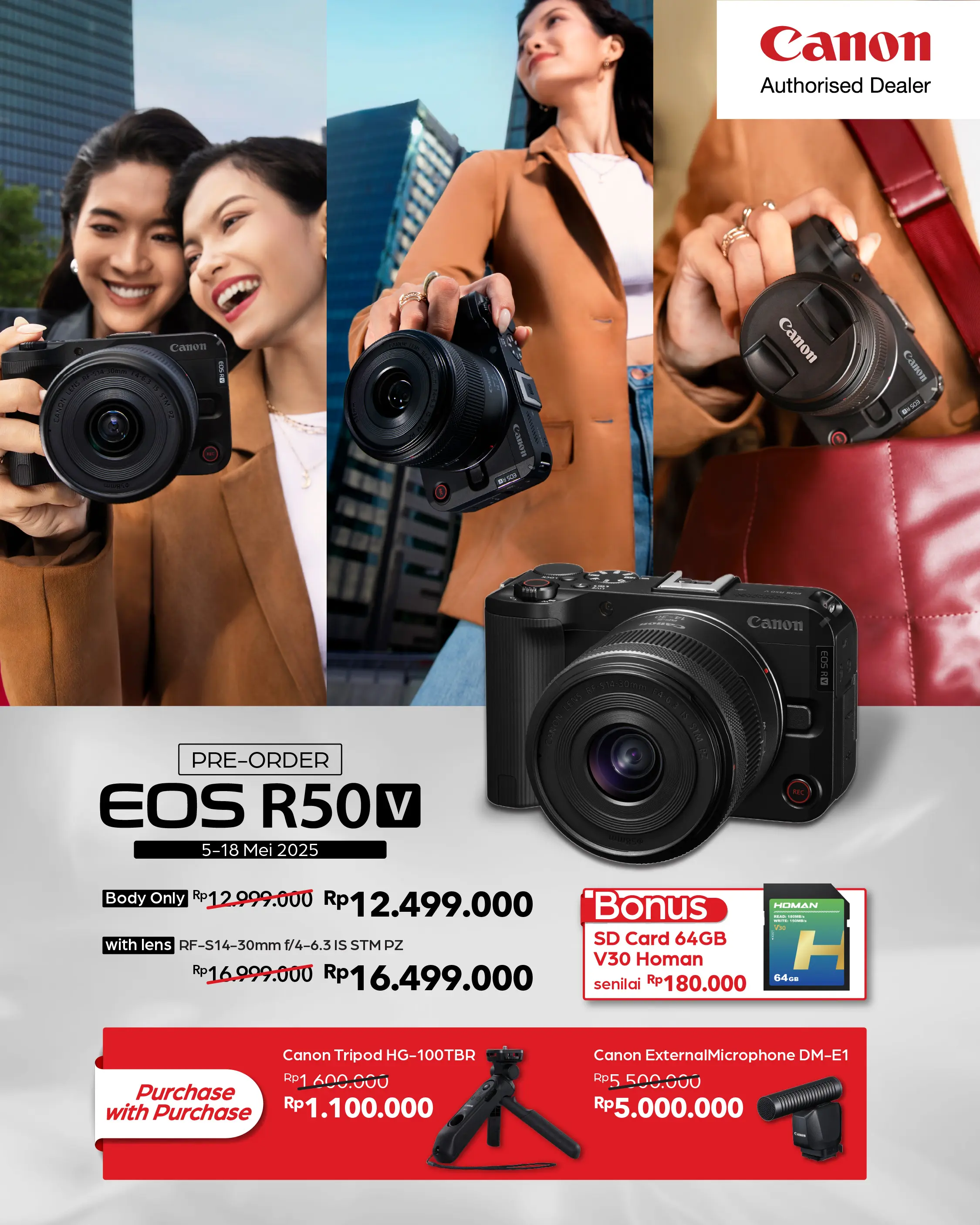 Pre-Order Canon EOS R50 V Telah Dibuka di DOSS! Dapatkan Bonus SD Card 64GB & Diskon Menariknya.