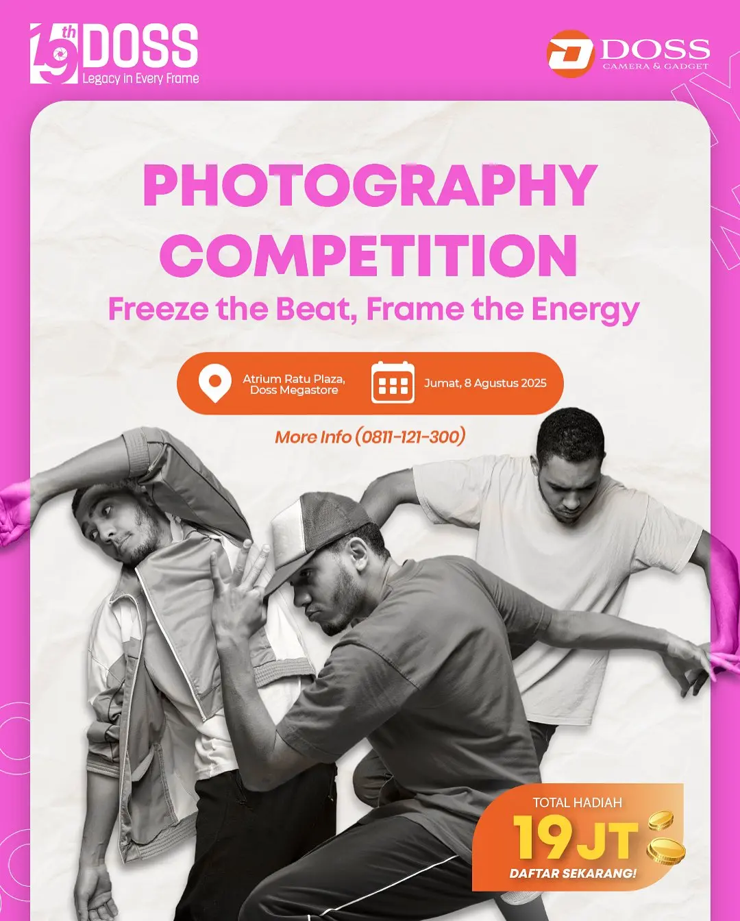 Yuk Ikutan Lomba Foto "Freeze The Beat, Frame The Energy" Special DOSS Anniversary ke 19, Menangkan Total Hadiah 19 Juta Rupiah.