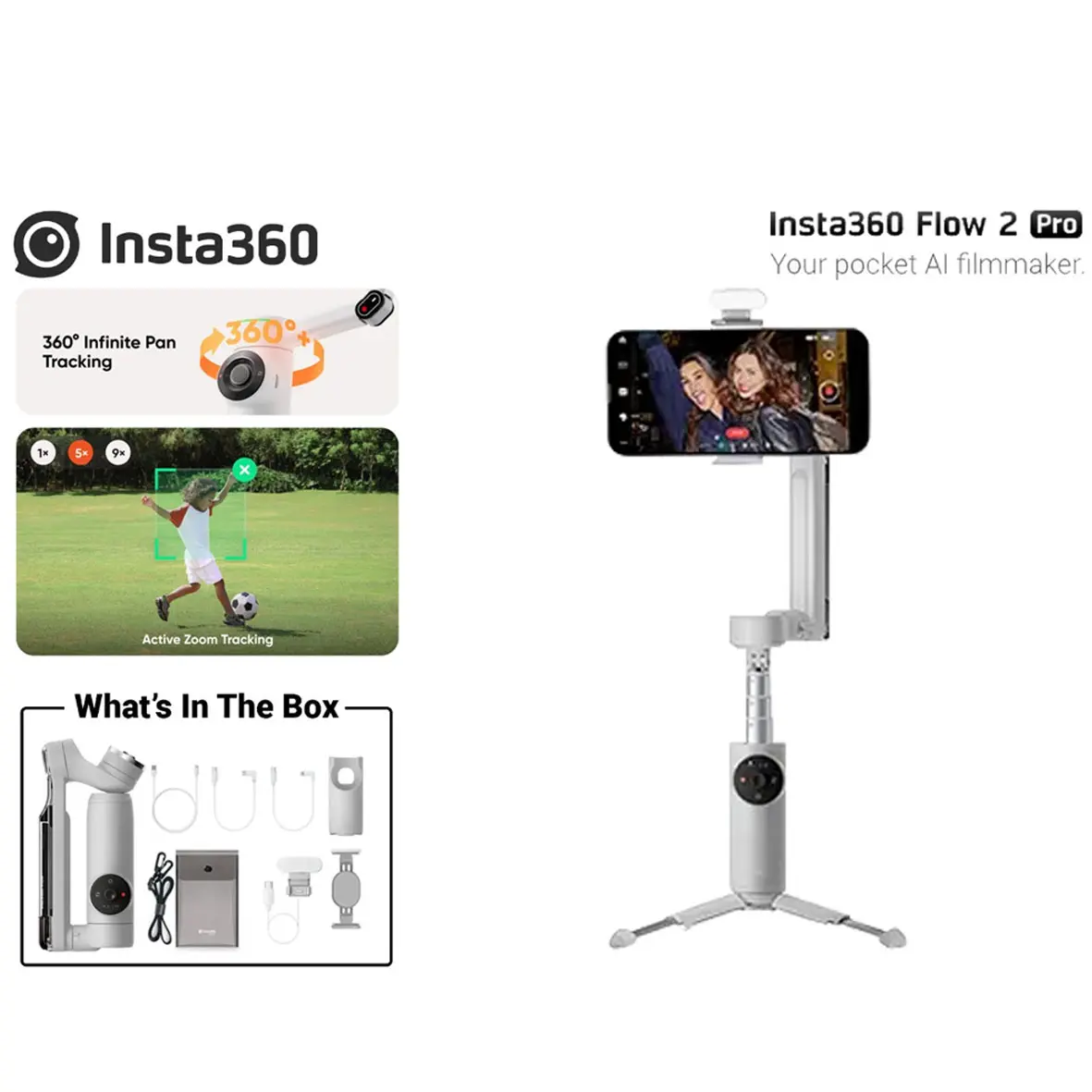 Insta360 Flow 2 Pro Smartphone Gimbal Stabilizer (Gray)