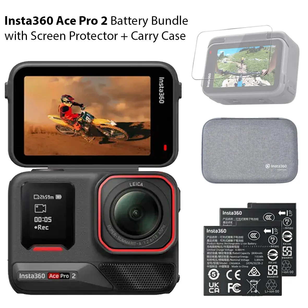 Insta360 Ace Pro 2 Battery Bundle + Screen Protector + Carry Case