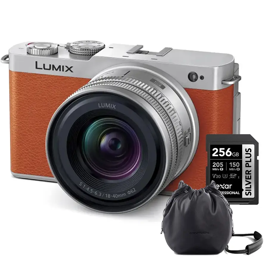 Panasonic Lumix S9 Mirrorless Camera with S 18-40mm f4.5-6.3 (Camel Orange) (FREE PGYTECH OneGo Drawstring Bag (Midnight) + Lexar 256GB Professional SDXC SILVER PLUS)