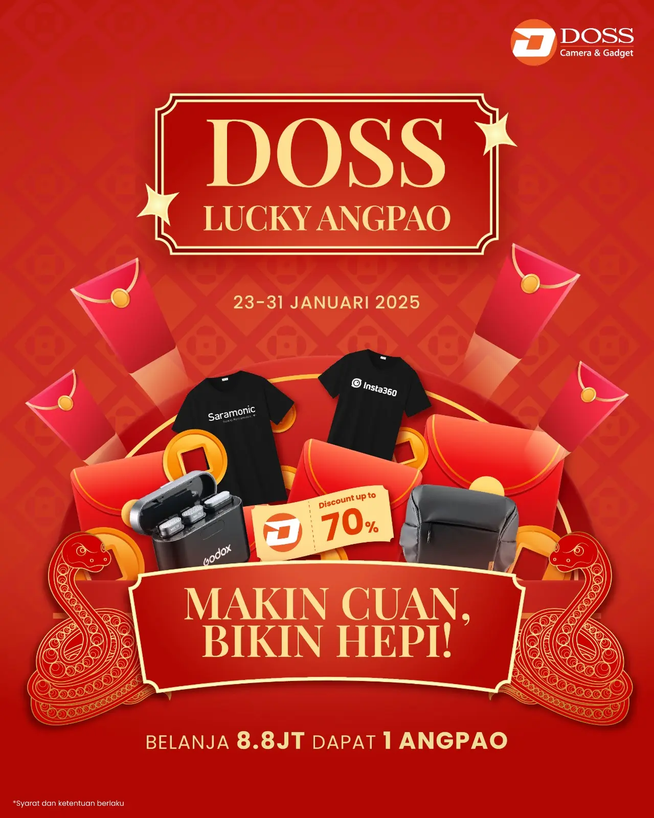 Nikmati Kejutan DOSS Lucky Angpao di Seluruh DOSS Store di Indonesia dan Dapatkan Hadiah Menariknya.