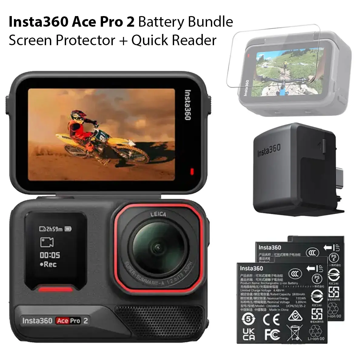 Insta360 Ace Pro 2 Battery Bundle+ Screen Protector + Quick Reader