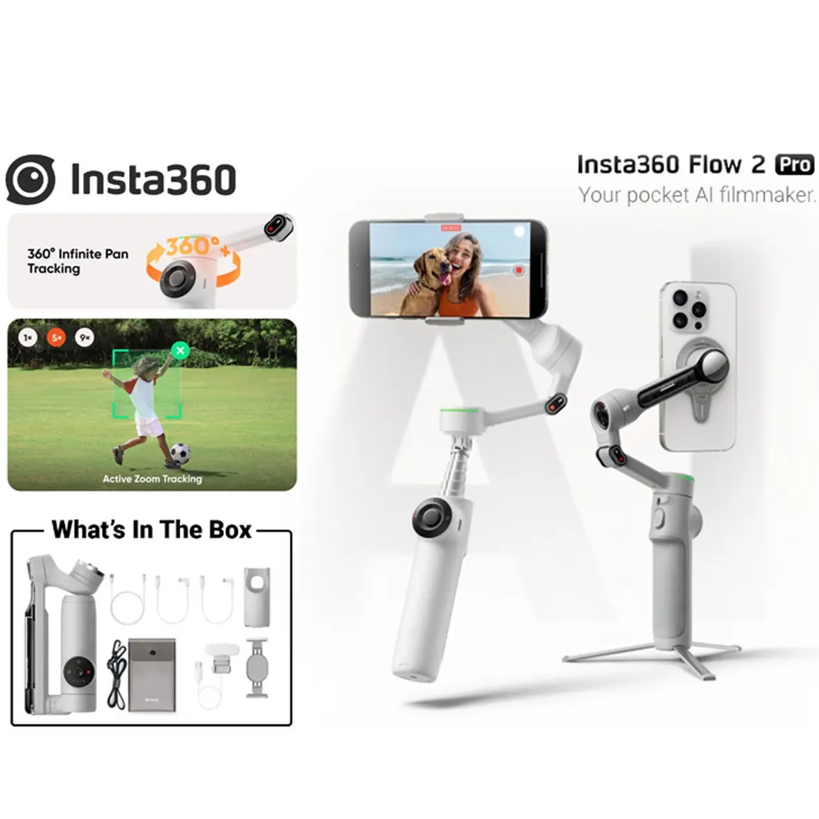 Insta360 Flow 2 Pro Smartphone Gimbal Stabilizer Creator Kit (White)