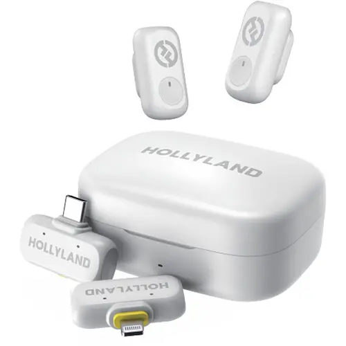 Hollyland LARK A1 Combo 2-Person Wireless Microphone System with USB-C and Lightning Connectors for Mobile Devices (Ivory White)
