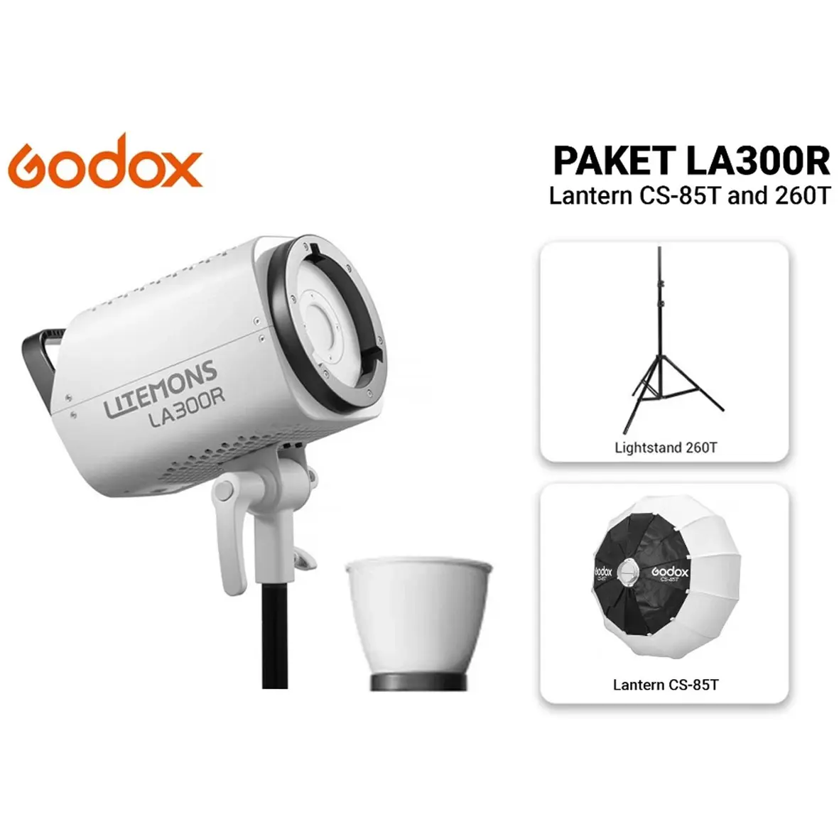 Godox Litemons LA300R with Lantern Softbox CS-85T and Lightstand 260T