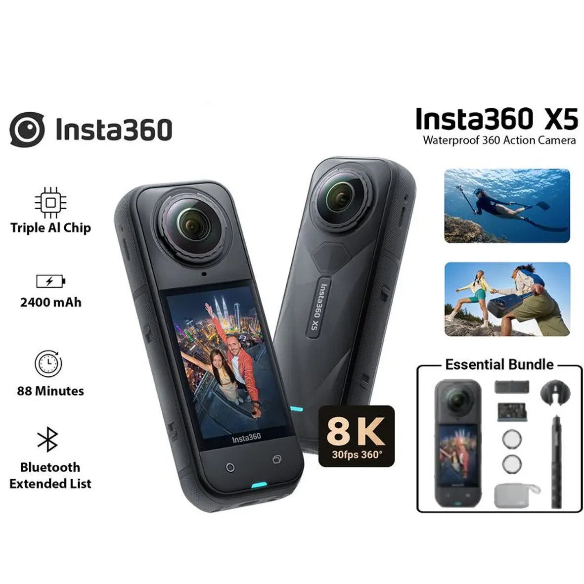 Insta360 X5 360 Action Camera Essentials Bundle