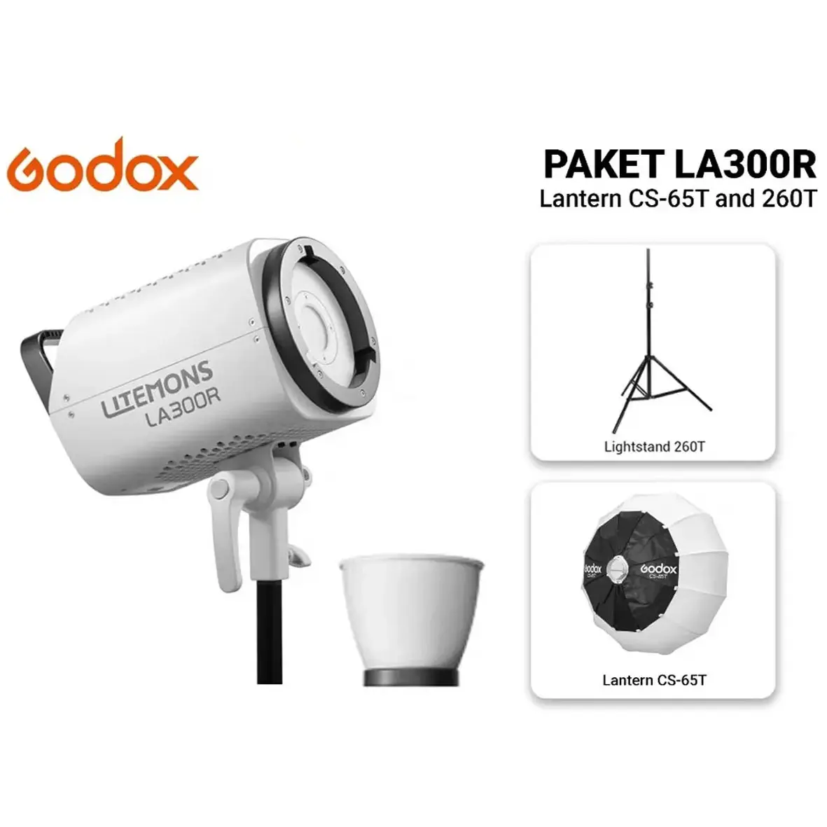 Godox Litemons LA300R with Lantern Softbox CS-65T and Lightstand 260T