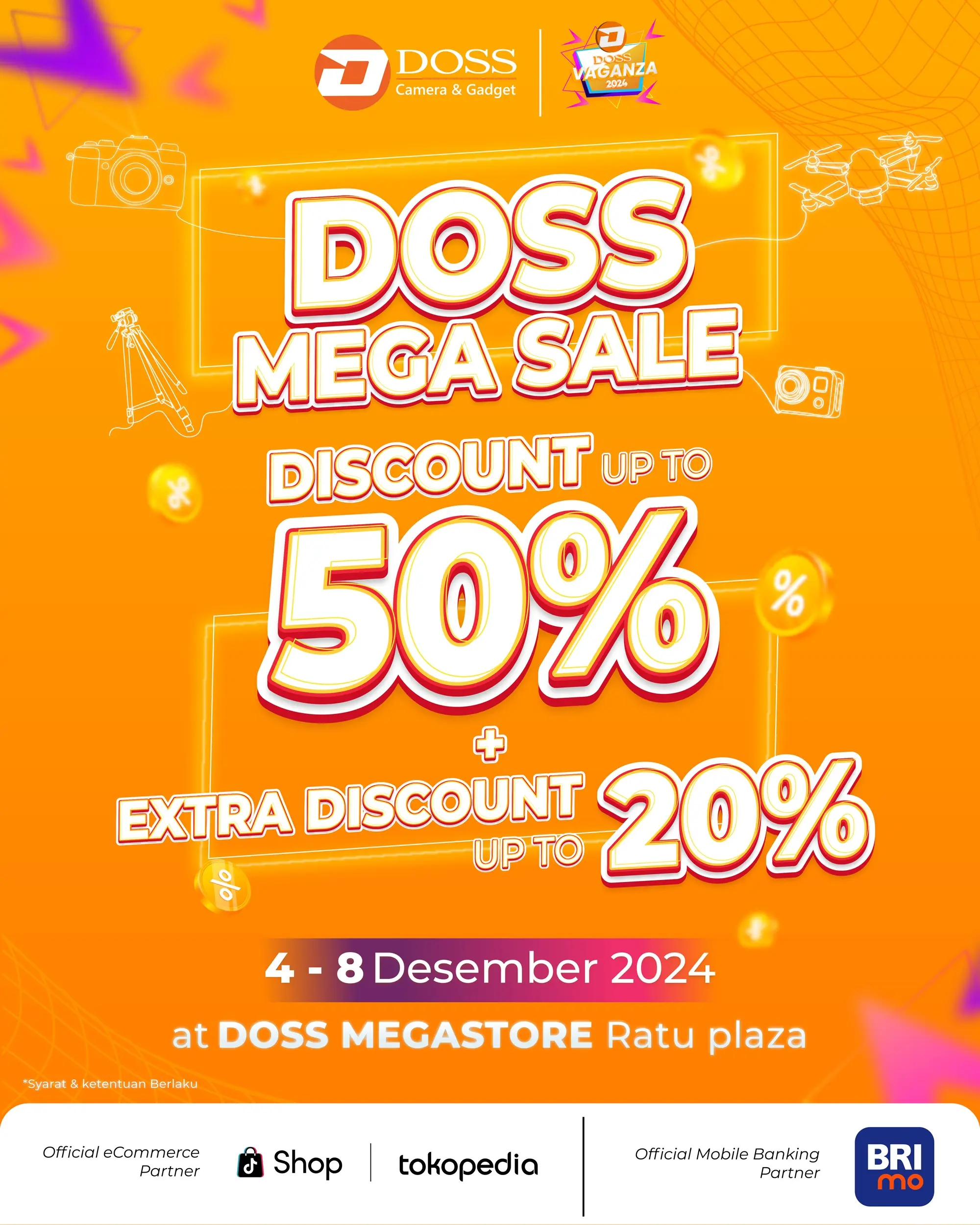 Dapatkan Diskon 50% + 20% di DOSS Mega Sale Special Grand Opening DOSS Megastore Ratu Plaza & DOSS Vaganza 2024.