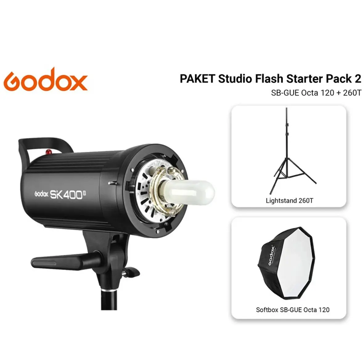 Godox Studio Flash Starter Pack 2 with SB-GUE Octa120 and Lightstand 260T