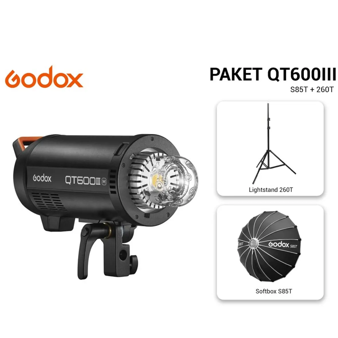 Godox Studio Flash QT600IIIM with Umbrella Softbox S85T and Lightstand 260T